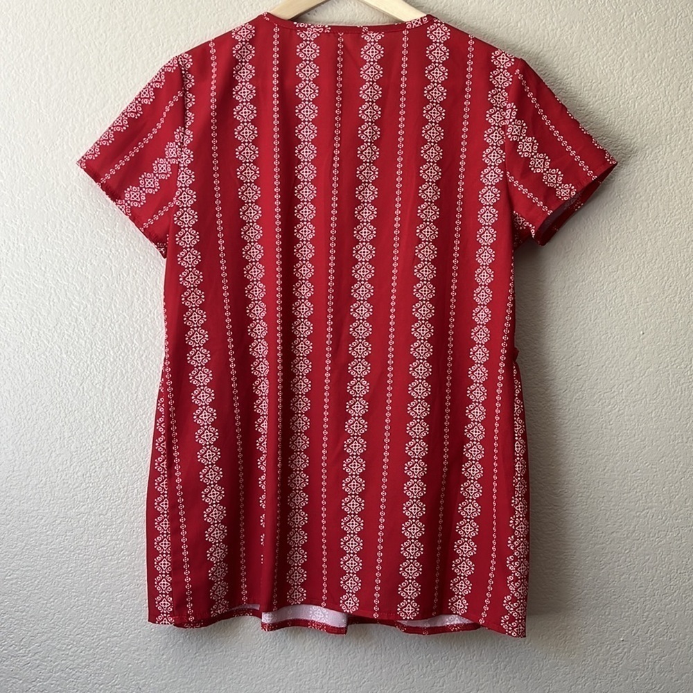 Peplum Blouse Top Floral Red and White size Medium - Picture 7 of 9